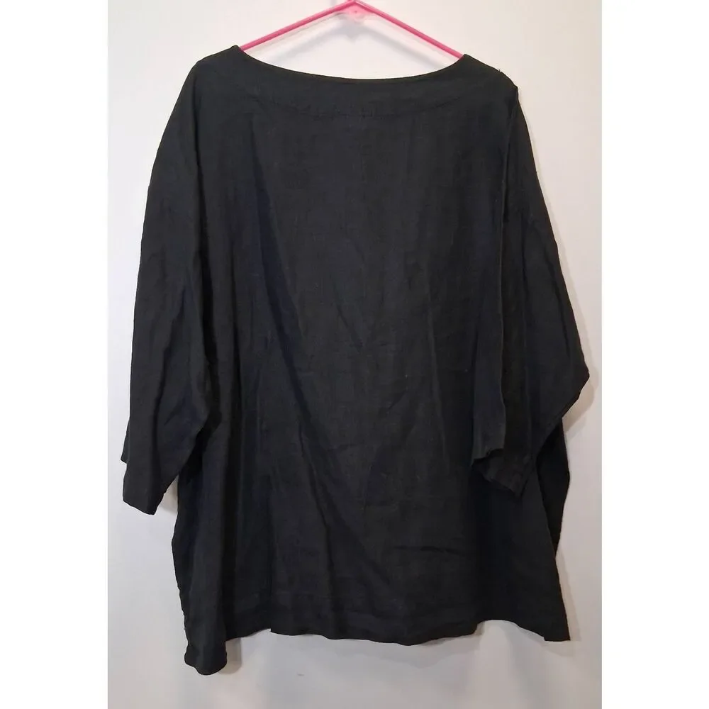 Bryn walker women xl boat neck blouse linen boxy black minimalist lagenlook top - Picture 3 of 8